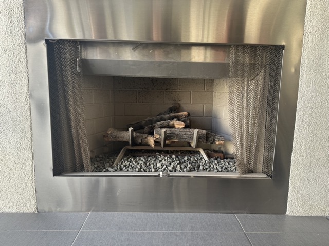 silver Pre-fabricated outdoor fireplace with gas leak