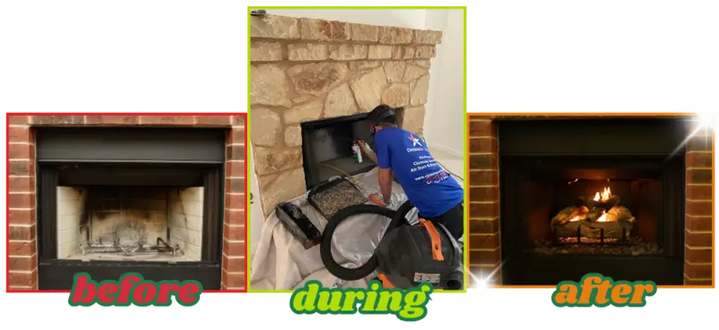 fireplace cleaning service in Austin before and after result by Chimney Star